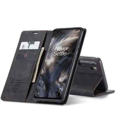 „CaseMe“ Retro solidus atverčiamas dėklas - juodas (OnePlus Nord)