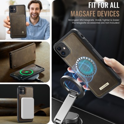 „CaseMe“ MagSafe Leather atverčiamas 2-in-1 dėklas - juodas (iPhone 11)