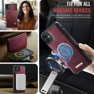 „CaseMe“ MagSafe Leather atverčiamas 2-in-1 dėklas - bordo (iPhone 11)