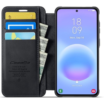 „CaseMe“ MagSafe Leather atverčiamas dėklas - juodas (Galaxy A17 / A26 / A16)