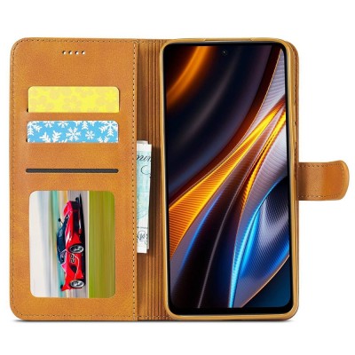 „LC.IMEEKE“ atverčiamas dėklas, knygutė - rudas (Redmi 10 5G / Poco M5 4G / M4 5G)