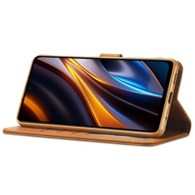 „LC.IMEEKE“ atverčiamas dėklas, knygutė - rudas (Redmi 10 5G / Poco M5 4G / M4 5G)