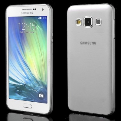 Samsung Galaxy A3 skaidrus (permatomas) kieto silikono TPU ploniausias pasaulyje pilkas dėklas / Priedai.lt