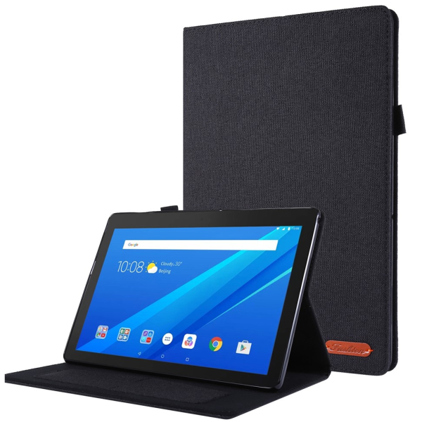 „Fashion“ atverčiamas tekstilinis dėklas - juodas (Lenovo Tab E10)