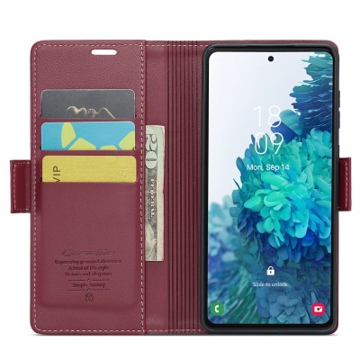 „CaseMe“ Leather atverčiamas dėklas - bordo (Galaxy S20 FE)