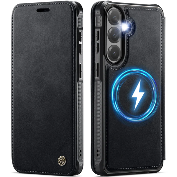 „CaseMe“ MagSafe Leather atverčiamas dėklas - juodas (Galaxy S26)