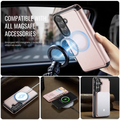 „CaseMe“ MagSafe Leather atverčiamas dėklas - rožinis (Galaxy S26)