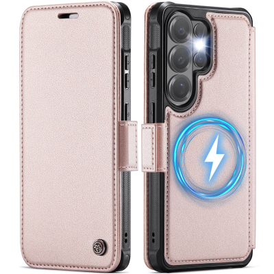 „CaseMe“ MagSafe Leather atverčiamas dėklas - rožinis (Galaxy S26 Ultra)