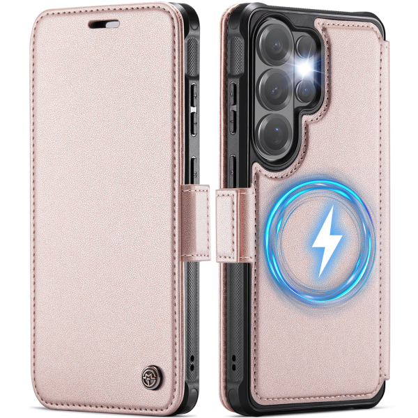 „CaseMe“ MagSafe Leather atverčiamas dėklas - rožinis (Galaxy S26 Ultra)