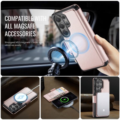 „CaseMe“ MagSafe Leather atverčiamas dėklas - rožinis (Galaxy S26 Ultra)