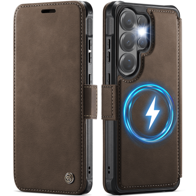 „CaseMe“ MagSafe Leather atverčiamas dėklas - rudas (Galaxy S26 Ultra)