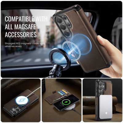 „CaseMe“ MagSafe Leather atverčiamas dėklas - rudas (Galaxy S26 Ultra)