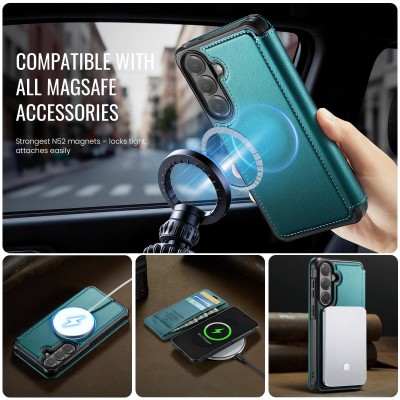 „CaseMe“ MagSafe Leather atverčiamas dėklas - žalias (Galaxy S26+)