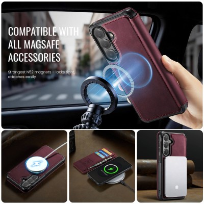 „CaseMe“ MagSafe Leather atverčiamas dėklas - bordo (Galaxy S26+)