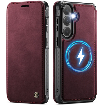 „CaseMe“ MagSafe Leather atverčiamas dėklas - bordo (Galaxy S26+)