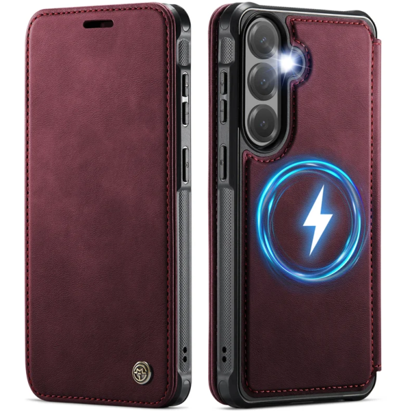 „CaseMe“ MagSafe Leather atverčiamas dėklas - bordo (Galaxy S26+)