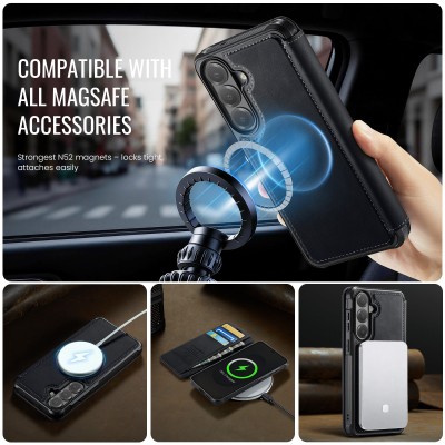 „CaseMe“ MagSafe Leather atverčiamas dėklas - juodas (Galaxy S26+)
