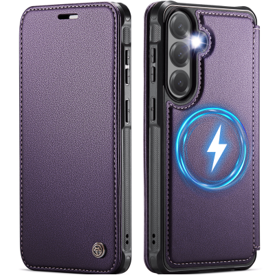 „CaseMe“ MagSafe Leather atverčiamas dėklas - violetinė (Galaxy S26+)