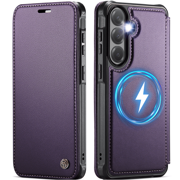 „CaseMe“ MagSafe Leather atverčiamas dėklas - violetinė (Galaxy S26+)