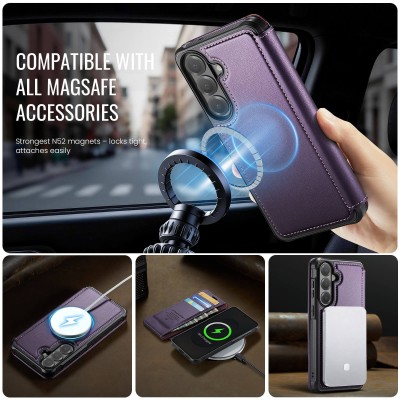 „CaseMe“ MagSafe Leather atverčiamas dėklas - violetinė (Galaxy A57)