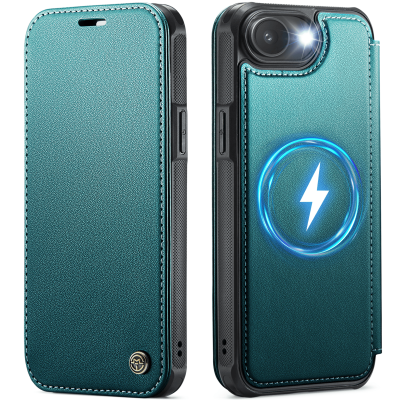 „CaseMe“ MagSafe Leather atverčiamas dėklas - žalias (iPhone 17e / 16e)