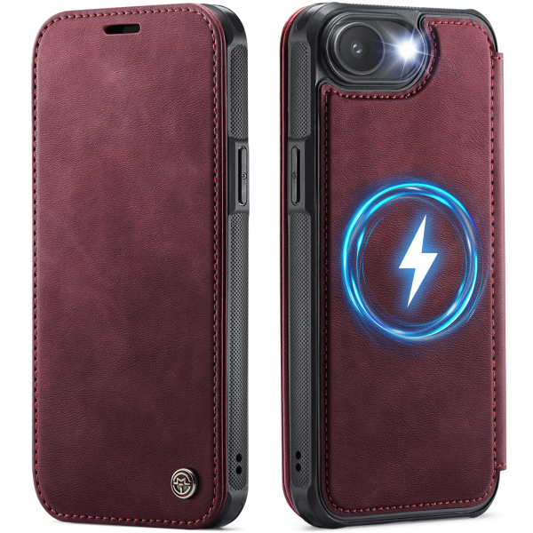 „CaseMe“ MagSafe Leather atverčiamas dėklas - bordo (iPhone 17e / 16e)