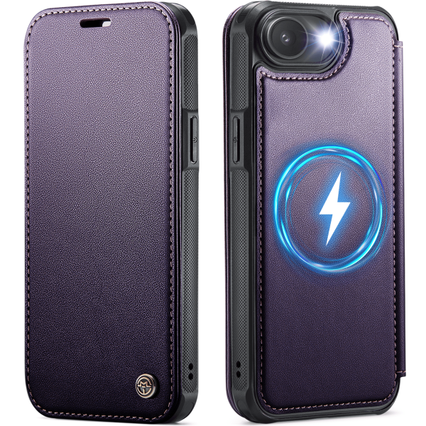 „CaseMe“ MagSafe Leather atverčiamas dėklas - violetinė (iPhone 17e / 16e)