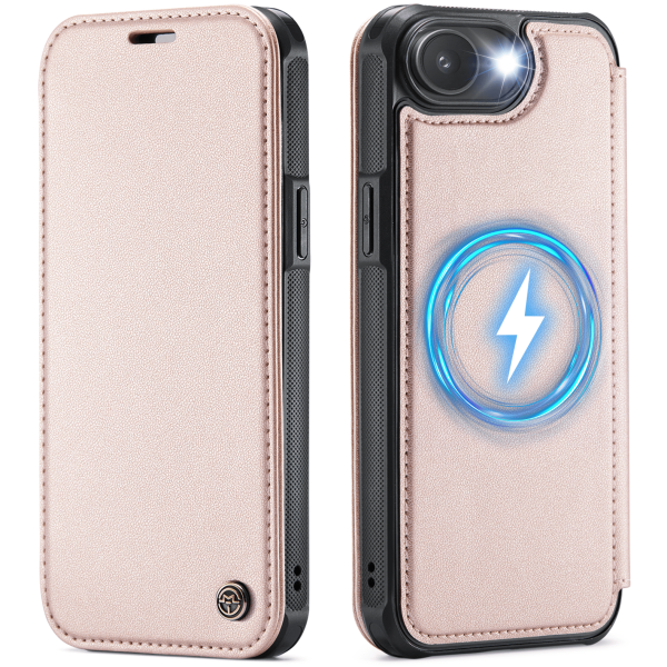 „CaseMe“ MagSafe Leather atverčiamas dėklas - rožinis (iPhone 17e / 16e)