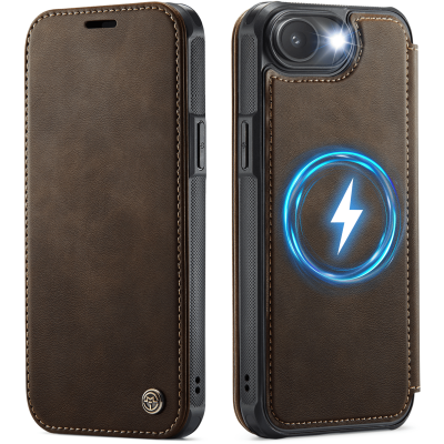 „CaseMe“ MagSafe Leather atverčiamas dėklas - rudas (iPhone 17e / 16e)