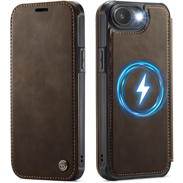 „CaseMe“ MagSafe Leather atverčiamas dėklas - rudas (iPhone 17e / 16e)