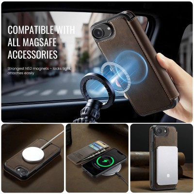 „CaseMe“ MagSafe Leather atverčiamas dėklas - rudas (iPhone 17e / 16e)