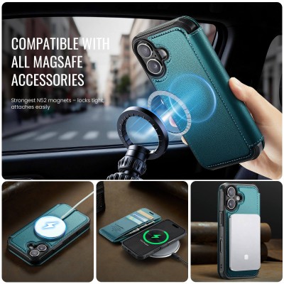 „CaseMe“ MagSafe Leather atverčiamas dėklas - žalias (iPhone 17)