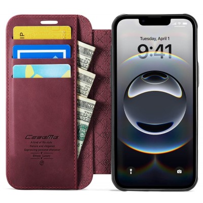 „CaseMe“ MagSafe Leather atverčiamas dėklas - bordo (iPhone 17)