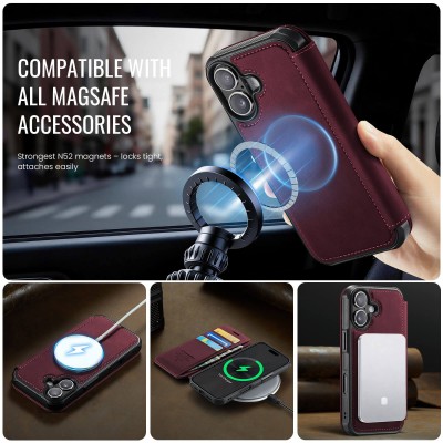 „CaseMe“ MagSafe Leather atverčiamas dėklas - bordo (iPhone 17)