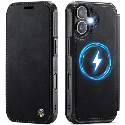 „CaseMe“ MagSafe Leather atverčiamas dėklas - juodas (iPhone 17)