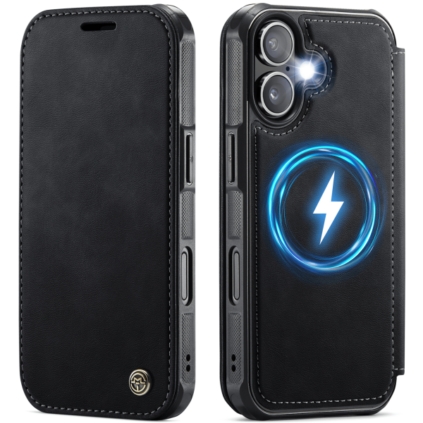 „CaseMe“ MagSafe Leather atverčiamas dėklas - juodas (iPhone 17)