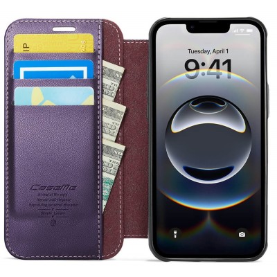 „CaseMe“ MagSafe Leather atverčiamas dėklas - violetinė (iPhone 17)
