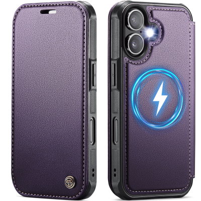 „CaseMe“ MagSafe Leather atverčiamas dėklas - violetinė (iPhone 17)