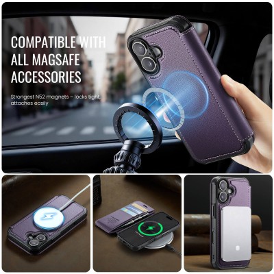 „CaseMe“ MagSafe Leather atverčiamas dėklas - violetinė (iPhone 17)