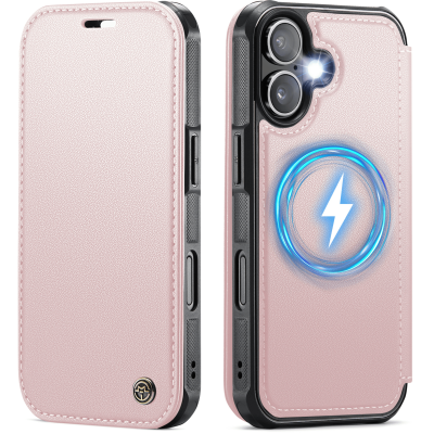 „CaseMe“ MagSafe Leather atverčiamas dėklas - rožinis (iPhone 17)