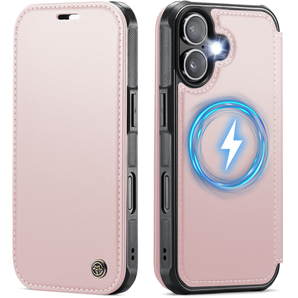 „CaseMe“ MagSafe Leather atverčiamas dėklas - rožinis (iPhone 17)