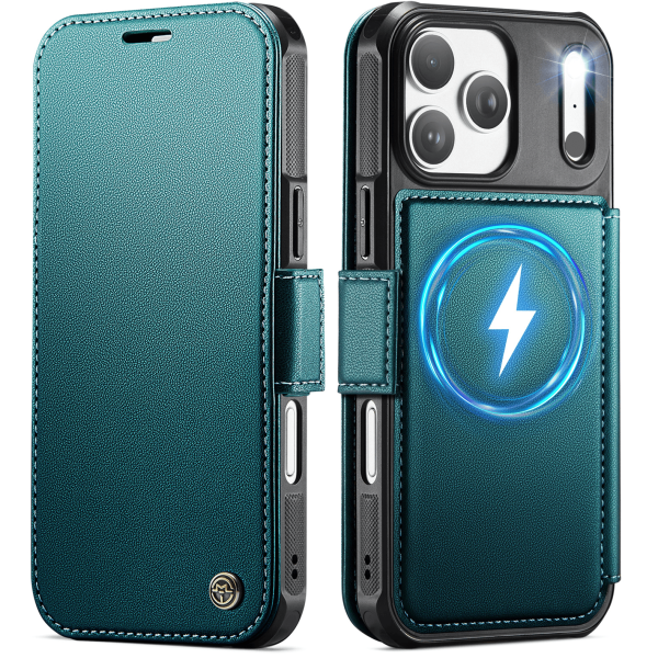 „CaseMe“ MagSafe Leather atverčiamas dėklas - žalias (iPhone 17 Pro)