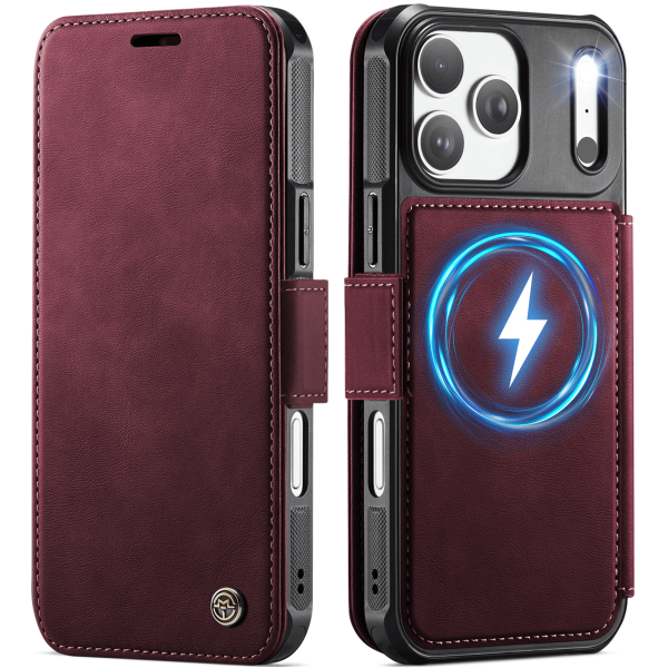 „CaseMe“ MagSafe Leather atverčiamas dėklas - bordo (iPhone 17 Pro)