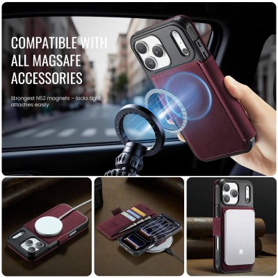 „CaseMe“ MagSafe Leather atverčiamas dėklas - bordo (iPhone 17 Pro)