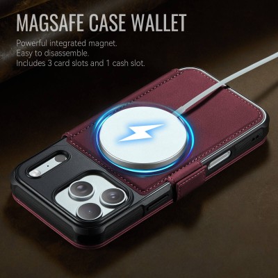 „CaseMe“ MagSafe Leather atverčiamas dėklas - bordo (iPhone 17 Pro)