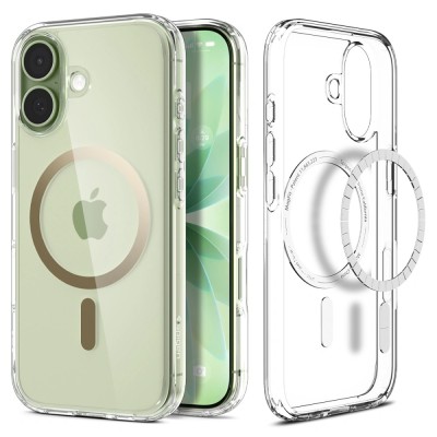 „Spigen“ Ultra MagSafe Apple iPhone 17 skaidrus auksinis kieto silikono dėklas - nugarėlė | Priedai.lt