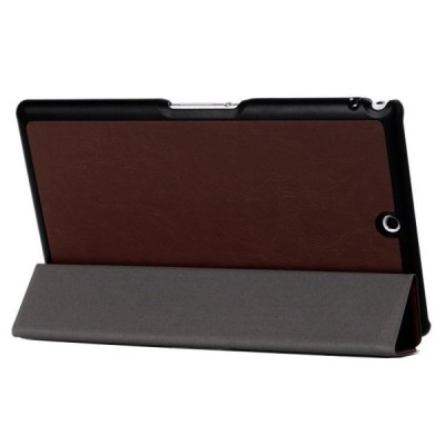 Sony Xperia Z3 Tablet Compact atverčiamas rudas odinis dėklas (sulankstomas) / Priedai.lt