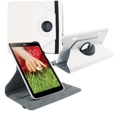 LG G Pad 8.0 V480 (LTE V490) atvēramais balts ādas maciņš, grozās 360° grādu apjomā / Vacins.lv