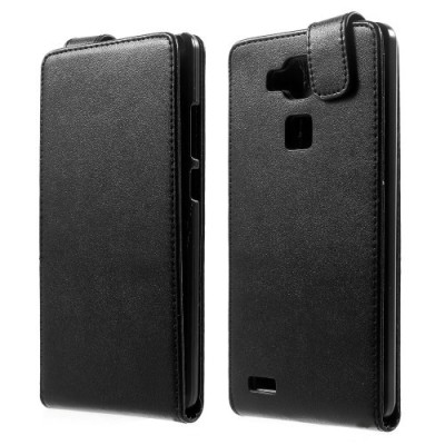 Huawei Ascend Mate 7 klasisks ādas vertikāli atvēramais melns maciņš / Vacins.lv