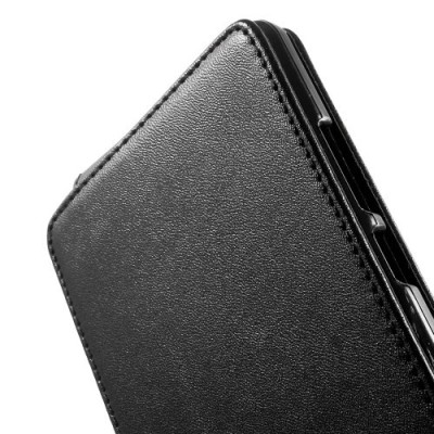 Huawei Ascend Mate 7 klasisks ādas vertikāli atvēramais melns maciņš / Vacins.lv